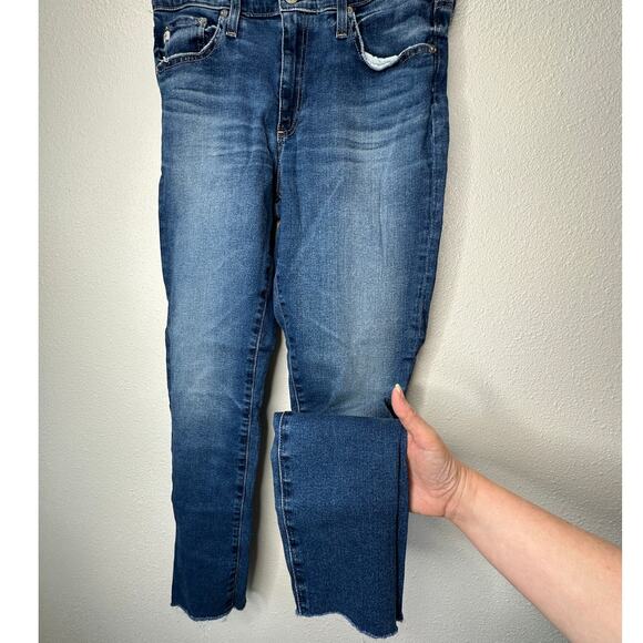 AG Medium Dark Wash The Prima Ankle Cigarette Leg Raw Hem Jeans 30 - Picture 4 of 12